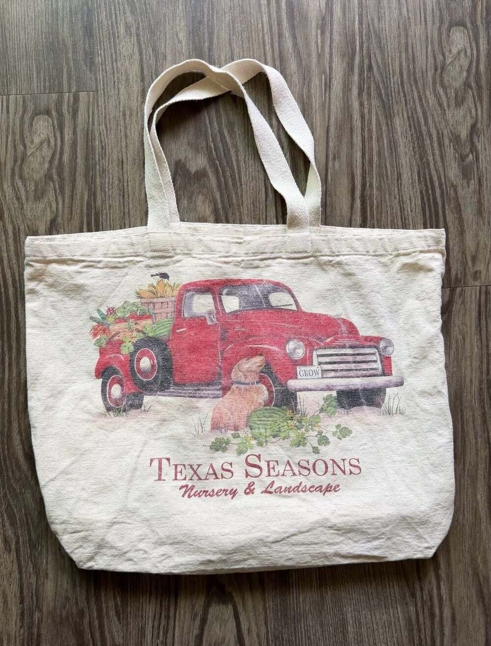 Texas Seasons Nursery & Landscape Canvas Tote Bag Red Farm Truck Dog